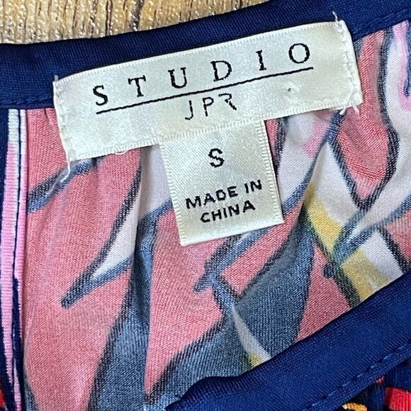 Studio JPR Halter Summer Dress Palm Leaves Red Blue Tassels Size Small - Picture 6 of 9